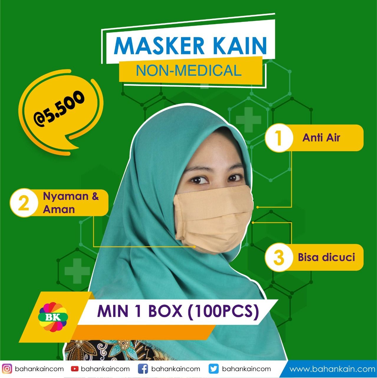 Jual Masker Kain  Non Medical Anti Air Harga Per Box 100 